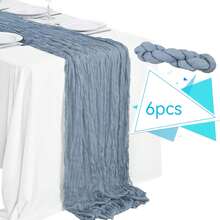 6pcs Set Gray-Blue Linen Table Runners, Boho Sheer Table Flags, Rustic Transparent Table Runners, Suitable For Wedding, Birthday, Baby Shower And Other Occasions Boho Dining Table Decor (Gray-Blue) - Dusty Blue - View 12