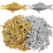 100pcs Alloy Ocean Fish Pendant Charms  Style Sea Animal Fishing Pendants Craft Supplies For DIY Necklace Bracelet Earrings Jewelry MaFKing, 2 Colors,Fish - 魚 - 查看 1