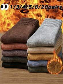 20双装男士加厚羊毛袜，冬季保暖袜，适合滑雪、骑行、户外运动，圣诞节/感恩节/新年礼物，日常穿着舒适，时尚户外跑步袜 - 彩色 - 查看 22