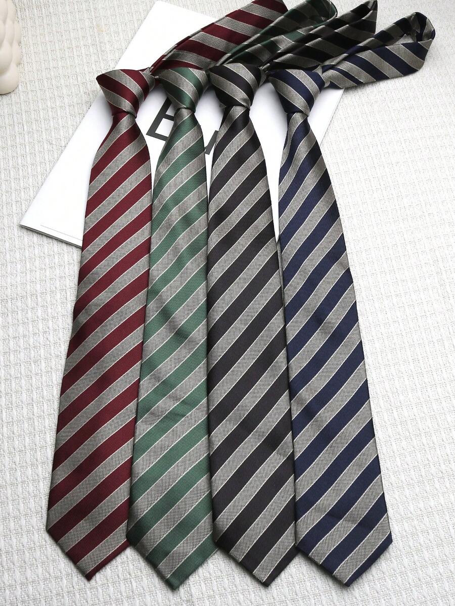 1pc Striped Handmade Necktie, Suitable For Casual, Street, Daily, Party Looks - Multicolor - View 1