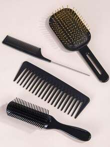 4Pcs Paddle Hair Comb Set - Unisex Wet&Dry For All Hair Types Travel Hair Care Tools, Beauty Tools, Women's Hair Combs, Hair Care, Essential For Travel, Hair Care Products, Hair Styling Tools, Hair Care Supplies, Barber Accessories, Barbershops, Hair Styling Equipment. Peines. El .Peines El . . . El, El, - Black - View 2