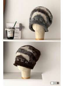 Bow Drawstring Design Knitted Beanie Hat, Warm Ear Protection, Autumn/Winter, Streetwear Chic Style, Handmade Knitted Pumpkin Hat, Thermal Lined For Warmth