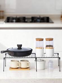 1pc Ultimate Expandable Metal Storage Rack - Space Saving, Super Durable, Adjustable Storage, Suitable For Kitchen, Pantry And Cabinets - Non-Slip Anti-Rust Spice Rack, Great For Home And Restaurant Use - Black - View 6