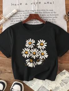 Casual Solid Color Round Neck Short Sleeve T-Shirt, Versatile - Black - View 1