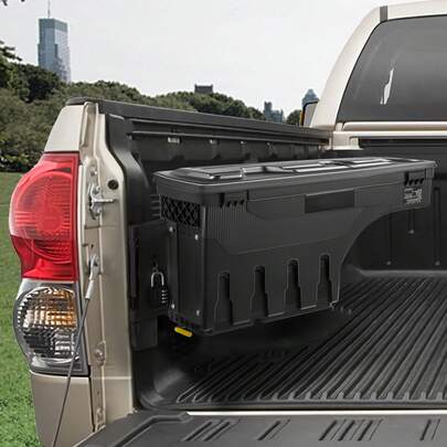 Truck Bed Storage Box, Lockable Lid, Waterproof ABS Wheel Well Tool Box 6.6 Gal/20 L With Password Padlock, Compatible With Tundra 2007-2021, Driver Side, Black