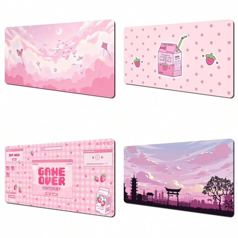 1pc Cute Pink Gaming Mouse Pad With Stitched Edges, Natural Rubber Base, Suitable For Office And Gaming - Multicolor - View 1