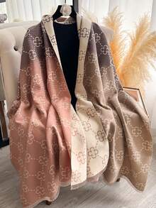 1 pieza Elegante bufanda de punto jacquard con patrón de trébol de color degradado, cálida y de moda para mujeres, adecuada para otoño/invierno - Multicolor - Ver 13