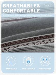 1件简约现代几何灰色和咖啡色拼接图案印花磨毛床笠，卧室印花床罩，床上用品（不含枕套） - 彩色 - 查看 6