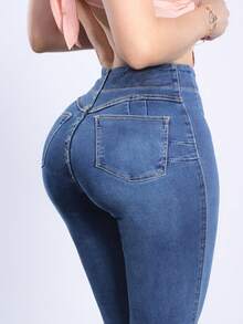 高腰修身铅笔裤，凸显身材，适合春夏、度假、节日、牛仔风、外出等场合，女士牛仔裤，牛仔女裤，女士牛仔裤，曲线休闲款 - 淺藍色 - 查看 5