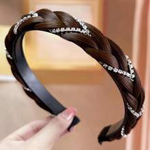 Headband 4 Strands Synthetic Hair Plaited Headband Braid Braided With Teeth Hair Band Beauty Accessory Stretch Braid Headbands Hairpiece For Women (Brown, Width 0.8 Inch),Brown - 棕色 - 查看 2