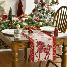 Taplak Meja Tema Natal Rusa Merah & Kepingan Salju Atoid Mode, Cocok untuk Dekorasi Meja Dapur & Ruang Makan Musim Dingin untuk Acara Keluarga - Merah - View 7