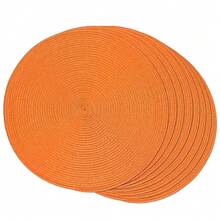 FunWheat Round Braided Placemats Set Of 8 Place Mats For Dining Table Woven Washable Non-Slip Table Mats 15 Inch(Orange,8pcs),Orange15inchessetof8 - 橘色15英寸,一組8個 - 查看 2