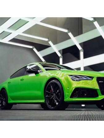 1pc Holographic Fluorescent Green Car Wrap Film, Suitable For Fashionable Vehicle Modification, Vibrant Neon Green Gradient Color Changing Car Body Wrap, PVC Protective Film, Car Exterior Upgrade