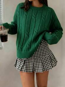 1件女孩青少年休閒個性化扭繩設計聖誕保暖套頭毛衣，適合春/秋/冬 - 綠色 - 查看 4