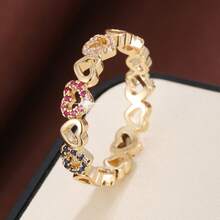 1pc Fashion Heart Shaped Arrangement Design Filled With Artificial Zirconia Stone Women's Ring, Valentine's Day Gift - Multicolor - View 26