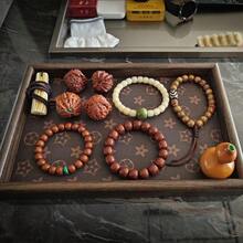 1个木质托盘，复古风格，长方形托盘，桌面首饰展示架，钥匙收纳盒，玄关储物盒，奢华皮革茶盘，家居用品 - 彩色 - 查看 2