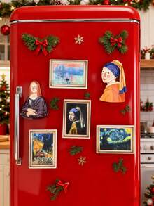 1 Refrigerator Art Magnet, Refrigerator Magnet, 3D World-Renowned Painting Magnet, Oil Painting Photo Frame, Retro Personalized, Suitable For Kitchen, Office, Whiteboard, Storage Cabinet, Refrigerator And Dishwasher, Home Decoration, Refrigerator Decoration, Information Magnet, Suitable For Christmas Decoration, Easter, Christmas, Mother's Day, Is A Good Gift - Multicolor - View 3