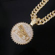 1pc Men's Rhinestone Round Gear English Shield Pendant Necklace, Punk Hip Hop Style, Suitable For Jewelry Gift And Party - Multicolor - View 6