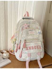 Large Capacity Stylish Contrast Color College Student Backpack With Multi-Layers And Star Pendant - Multicolor - View 2