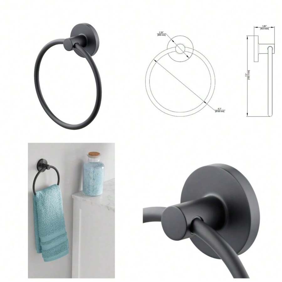 Matte Black Modern Round Towel Ring For Bathroom - 1 - View 1