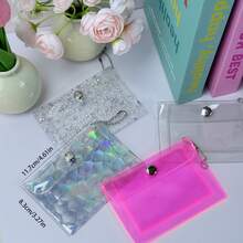 1pc Fashionable Transparent Glitter Card Holder, Unisex - Portable Multi-Functional ID Credit Card Wallet - Multicolor - View 4