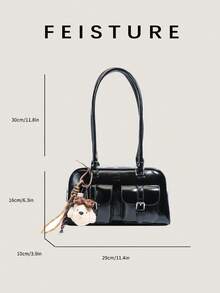 1 chiếc Túi đựng bowling nhiều ngăn bằng da PU trơn màu FEISTURE, Túi đeo vai/dưới cánh tay có mặt dây chuyền dành cho nữ, Thích hợp để mua sắm, hẹn hò, làm quà tặng cho phụ nữ, Thích hợp cho các bé gái tuổi teen, sinh viên đại học, người mới bắt đầu và nhân viên văn phòng, Thích hợp cho văn phòng, trường học, công việc, đi làm - màu đen - Xem 5
