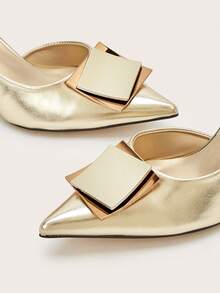 2025 Zapatos de tacón elegantes de punta cuadrada con hebilla minimalista de unicolor para mujer (corte de empeine con textura de piedra aleatoria), otoño/invierno