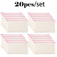 5/10/20/50 pièces Sacs à fermeture éclair en coton vierge DIY Sacs de rangement pour maquillage, cosmétiques, articles de toilette, papeterie, cadeaux - Beige - Voir 23