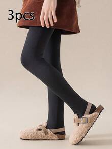 3双儿童保暖内衬紧身裤，纯色，保暖，适合秋冬季节，舞蹈服 - 彩色 - 查看 34