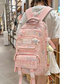 Large Capacity Stylish Contrast Color College Student Backpack With Multi-Layers And Star Pendant - Multicolor - View 10