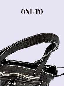 1pc Punk-Style Zippered Motorcycle Shoulder Bag, Sexy Retro Soft Leather Drawstring Tote Bag For Commuting, Women's Bag