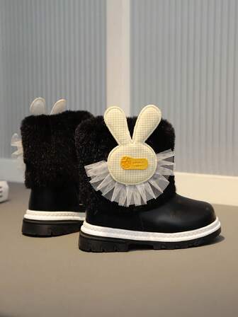 1 Pair Girl's Comfortable, Lightweight Rabbit Decor Plush Warm Snow Boots, Suitable For Everyday Outdoor Wear In Autumn/Winter
