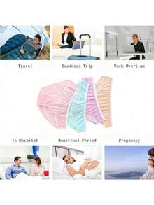 5条装一次性女士内裤，无菌，适合旅行、产后、大码穿着，聚酯纤维材质，柔软透气，方便长途或短途旅行，便携式一次性内衣配件，随机颜色包装 - 彩色 - 查看 4