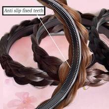 Headband 4 Strands Synthetic Hair Plaited Headband Braid Braided With Teeth Hair Band Beauty Accessory Stretch Braid Headbands Hairpiece For Women (Dark Brown),Darkbrown - 深棕色 - 查看 6