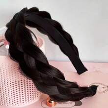 Headband 4 Strands Synthetic Hair Plaited Headband Braid Braided With Teeth Hair Band Beauty Accessory Stretch Braid Headbands Hairpiece For Women (Black-Brown),Black-Brown - Black-brown - 查看 4