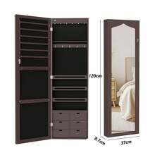 Espejo Organizador con LED,120CM Espejos para Puerta con Joyero,Espejo Joyero,Espejos Organizador de Joyeria,6 Cajas de Almacenamiento 120 * 37 * 8.7CM - Marrón - Ver 5