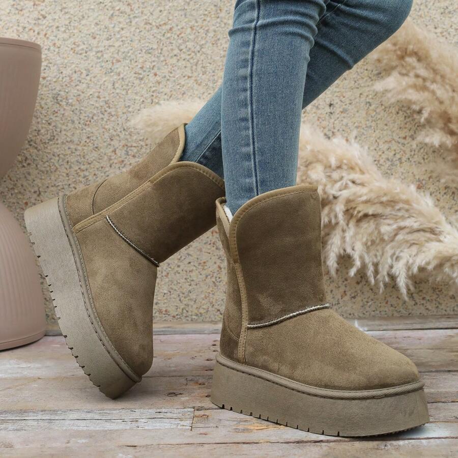 女士西部风格人造毛皮内衬雪地靴，户外冬季 - 綠色 - 查看 1