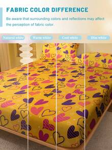 1 pieza Sábana ajustada con estampado geométrico de corazón minimalista y moderno, Cubierta de cama estampada para dormitorio (Funda de almohada no incluida) - Multicolor - Ver 5