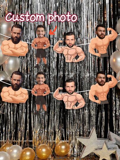 7/14/21pcs Set Customized Muscular Male Face Photo Banners, 4 Styles Available. Personalized Funny Bodybuilder Face Flags Banners, Single Person Party Decor, Gym Or Fitness Events, Adult Men's Birthday Party Supplies, Suitable For Birthday, Anniversary, Bachelor Party And Daily Use, Makezbright Personalized Gifts, Custom Decorations
