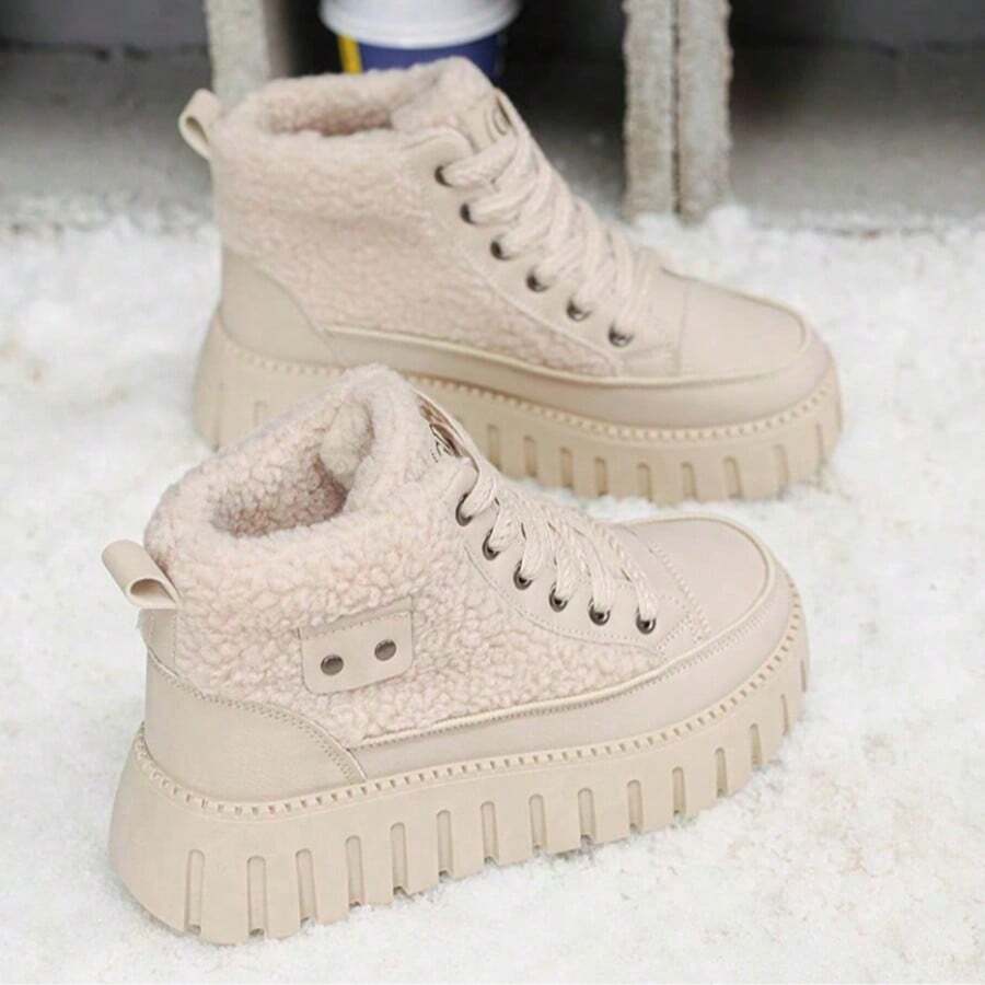 Winter Women's Shoes With Velvet To Keep Warm High-Top Thick Soles Comfortable Versatile Casual Ladies Ankle Boots Cotton Shoes Snow Boots - Màu Khaki - Xem 1