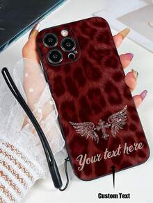 1pc Black TPU Customizable Text, Leopard Print Pattern Shockproof Phone Case And 1pc Black Silicone Lanyard, Compatible With Apple///OPPO/Galaxy Phones - Multicolor - View 3