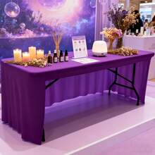 1pc White Spandex Tablecloth 4ft/5ft/6ft/8ft/10ft, 3-Sided Stretch Table Cover For Trade Show, Wedding, Birthday Party, Home Decor, Cake Table, Holiday Decoration - Multicolor - View 8