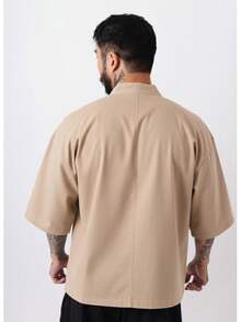 Premium High Neck Over Boxy T-Shirt - Màu be - Xem 4