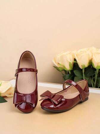 1 Pair Fashionable & Elegant Children's Flat Shoes, Versatile Ballet Flats For Girls, Suitable For Autumn/Winter Performances, With Bow Decor