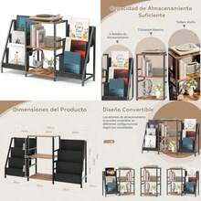 Librero, Estante Organizador con Dos Repisas para Exhibición y Almacenamiento, Mueble para Tocadiscos,Librero Minimalista, Base Ajustable, para Oficina, Salón, Dormitorio(default) - Multicolor - Ver 1