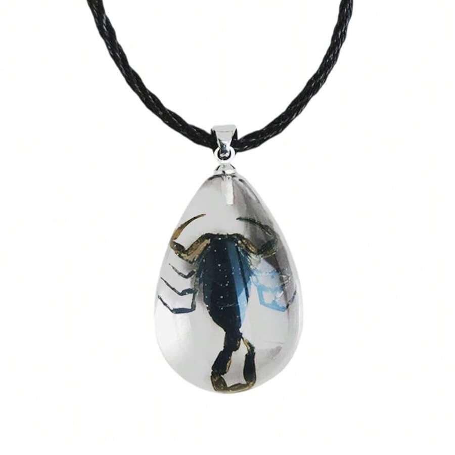POYAMUSE Real Scorpion Pendant Necklace For Men And Women - Resin Bug Necklace, Scorpion Pendant Necklace - Amber Insect Necklace,Black - 黑色 - 查看 1
