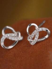 1 Pair Charm Cubic Zirconia Stud Earrings For Women For Wedding Engagement Anniversary Party Jewelry Valentine's Day Gift - Silver - View 3