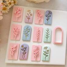 7件套叶子和花朵形状模具套装，聚合物粘土压印工具套装，DIY珠宝吊坠手工粘土艺术工艺工具 - 粉色 - 查看 11