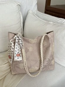 1个女士时尚通勤大容量印花手提包，适合所有季节 - 粉色 - 查看 6