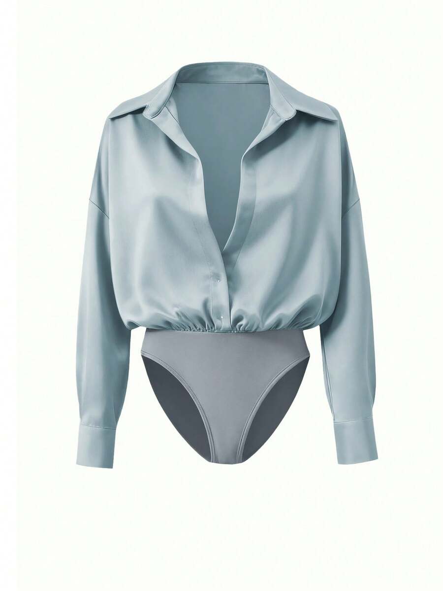 (Warm Reminder: Size Runs Large) Autumn Winter Thin Fabric New Women's V-Neck Cardigan Shirt, Elegant Elegant Commuter Business Casual Cream Yellow Vacation High-End Versatile Slimming Cute Top, Size Runs Large Recommend Choosing One Size Smaller - Blue - View 1